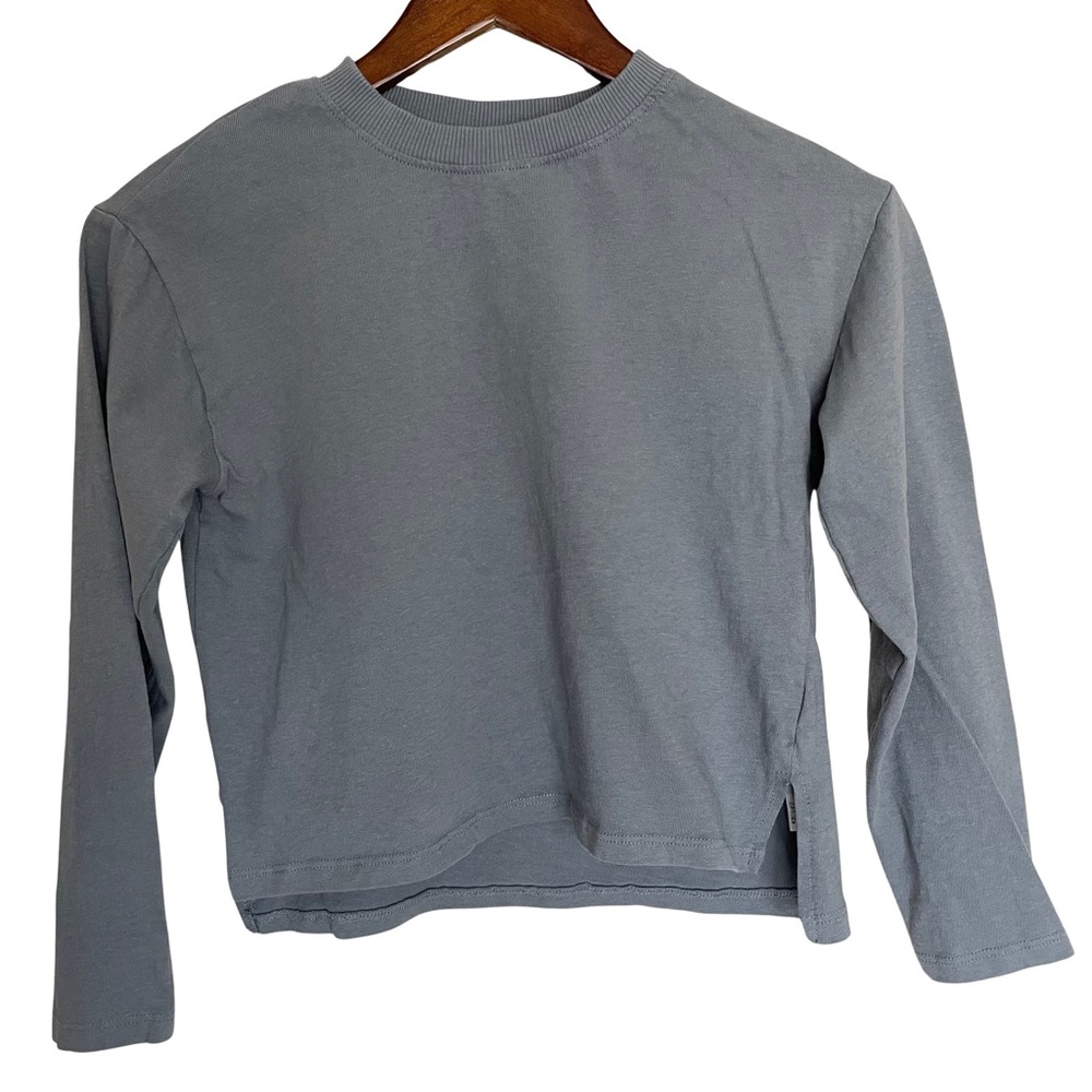 Zara Long Sleeve Shirt Cropped Gray Casual Solid Color - Girls 11-12